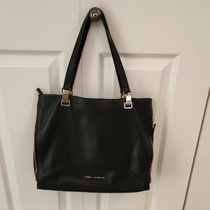 Vince Camuto Black Leather Zip-Accent Tote